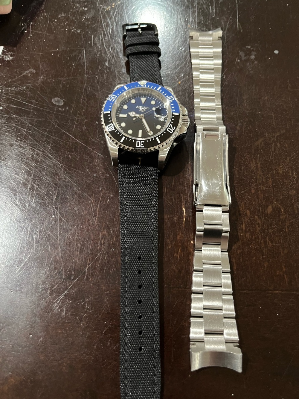 Seiko Black Dial Blue & Black Bezel Stainless Wristwatch